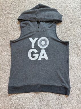Onzie x Corepower Yoga Dark Gray Hooded Sleeveless Yoga Tank with White Logo